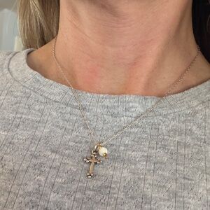 Tiny dainty Cross and charm Pendant Necklace